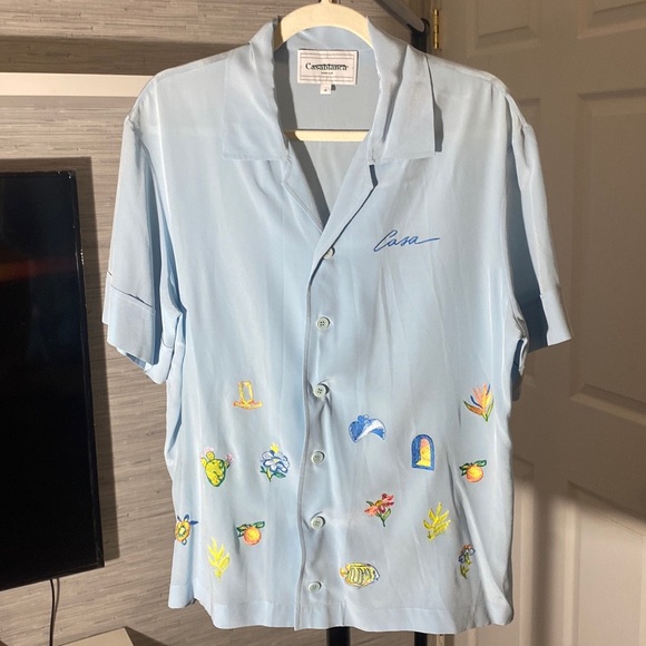 NEW‼️ CASABLANCA EMBROIDERED LOGO SHORT SLEEVE SHIRT LIGHT BLUE - Picture 2 of 11